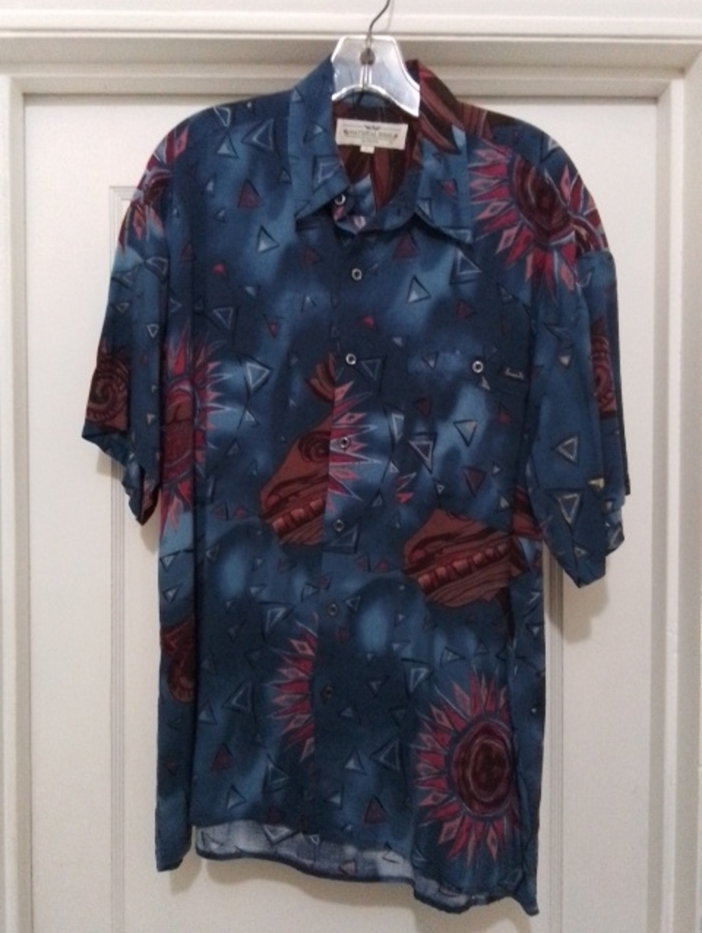 NATURAL ISSUE BY FELDINI MENS BUTTON FRONT SHORT SLEEVE SHIRT, 100% RAYON, LARGE